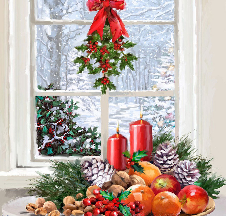 В ожидании Рождества - окно, деревня, пейзаж, рождество, зима, праздник - оригинал