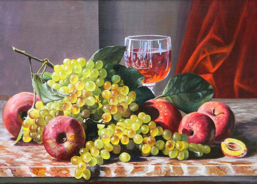 Натюрморт с фруктами - фрукты, виноград, натюрморт - оригинал