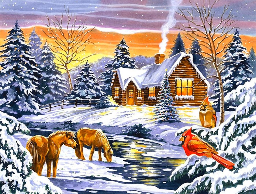 зимняя картина - картина, снег, пейзаж, зима - оригинал