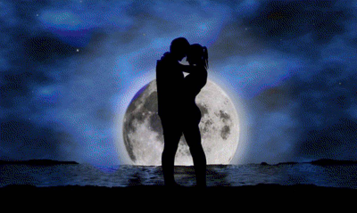 любовь под луной - ночь, поцелуй, романтика, любовь, луна, пара - предпросмотр