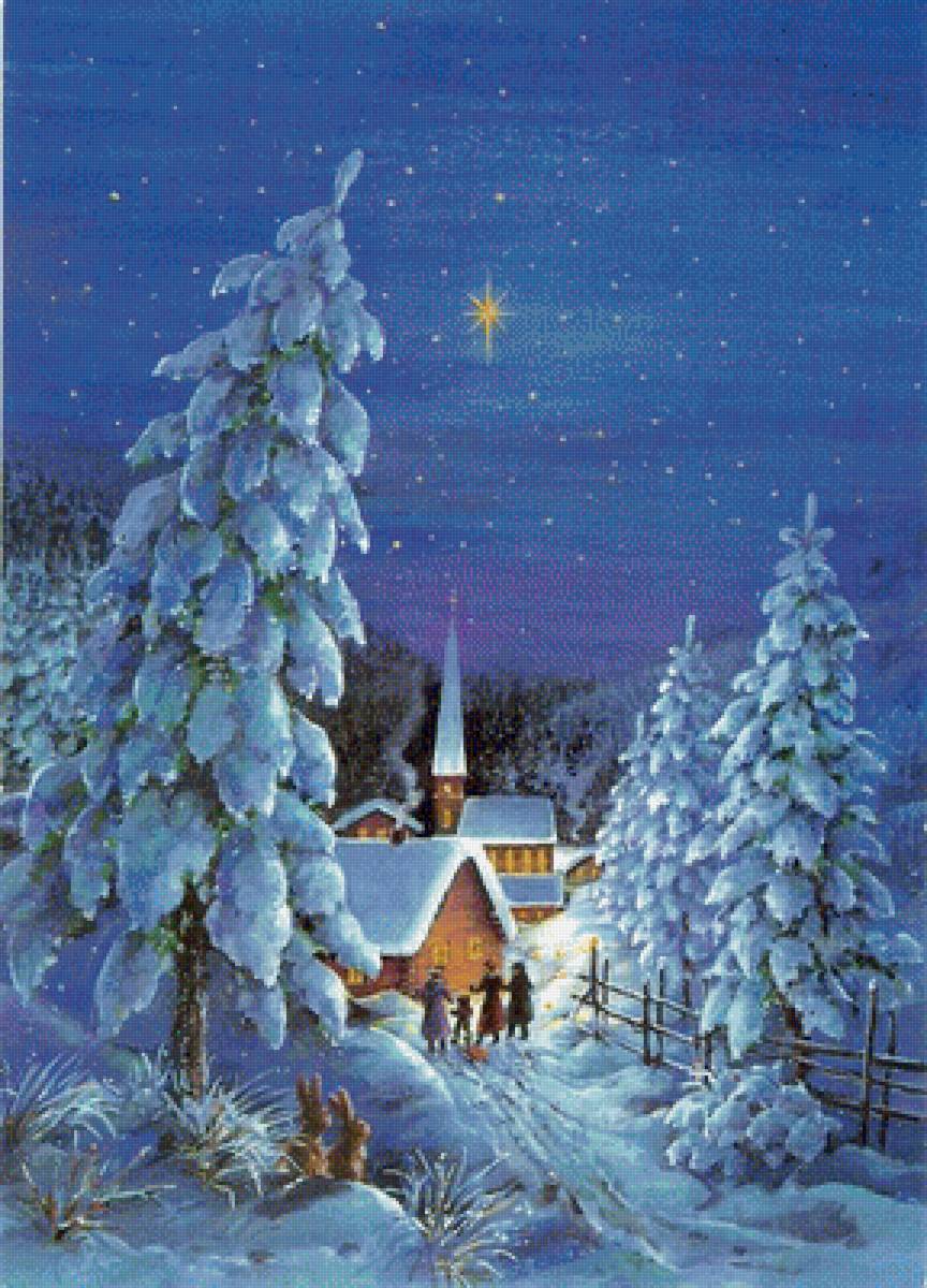 новогодняя сказка - зима, пейзаж, деревня - предпросмотр