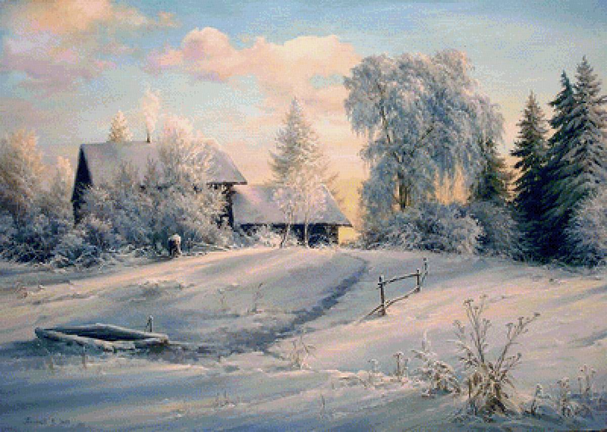 зимний пейзаж - зима, деревня, пейзаж - предпросмотр