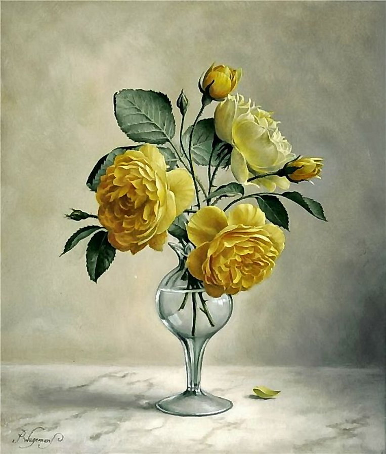 Желтые розы от Питера Вагемана - букет, живопись, розы - оригинал
