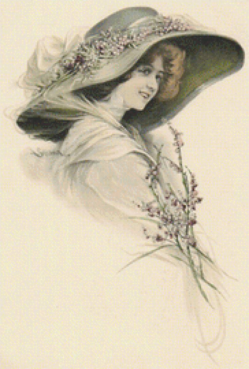 Старая открытка 4 - дама в шляпе, старая открытка, ретро - предпросмотр