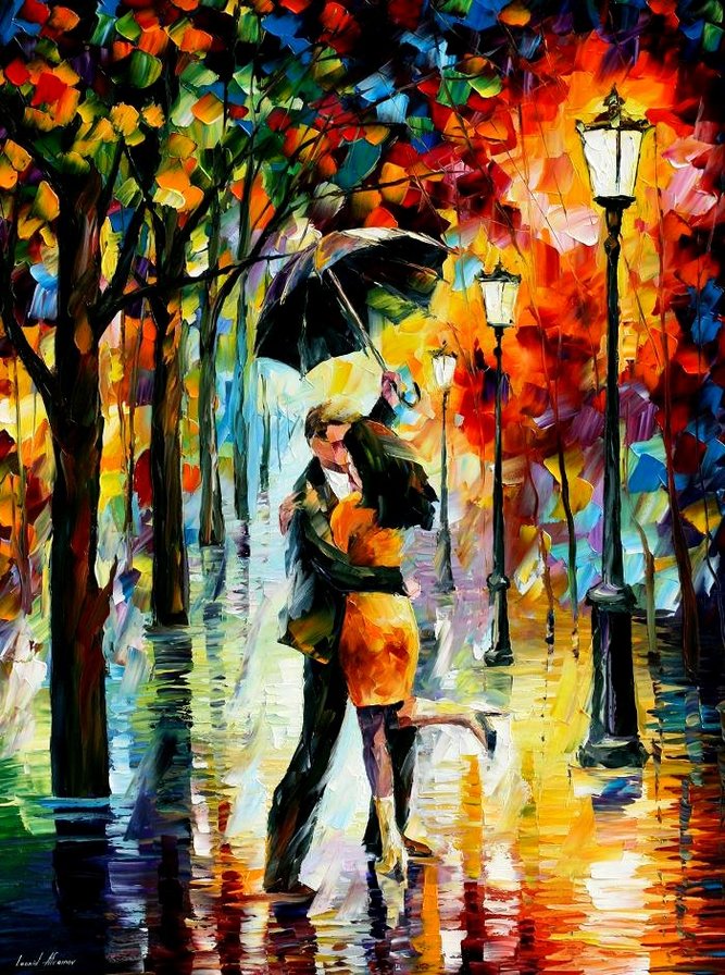 Танец под дождем, нити Гамма, 100 цетов - дождь, двое, зонт, танец, леонид афремов - оригинал