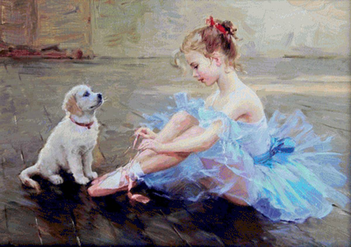 Балерина и щенок - щенок, девочка, балерина, собака - предпросмотр