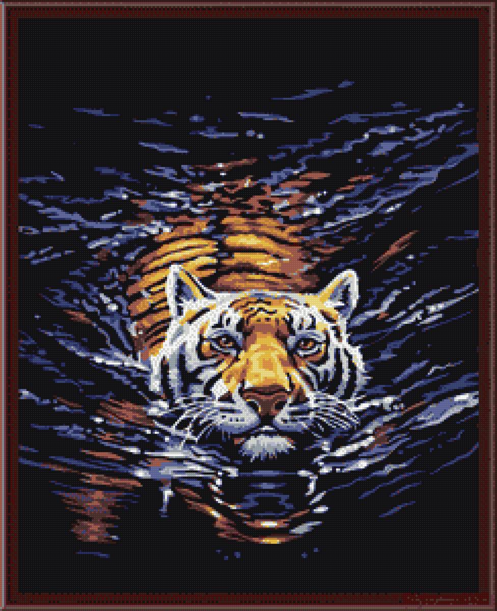 Тигр в чёрной воде - тигр - предпросмотр