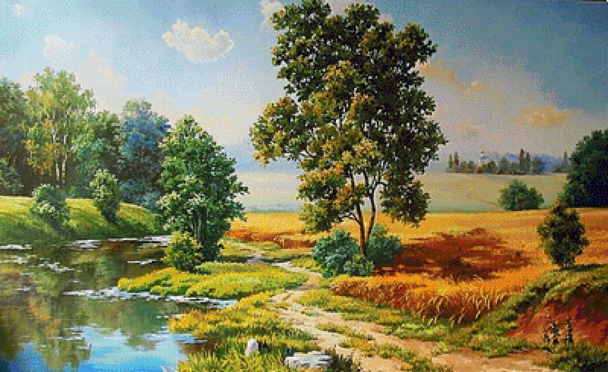 №1423773 - дорожка, живопись, пейзаж, дерева, река, природа - предпросмотр