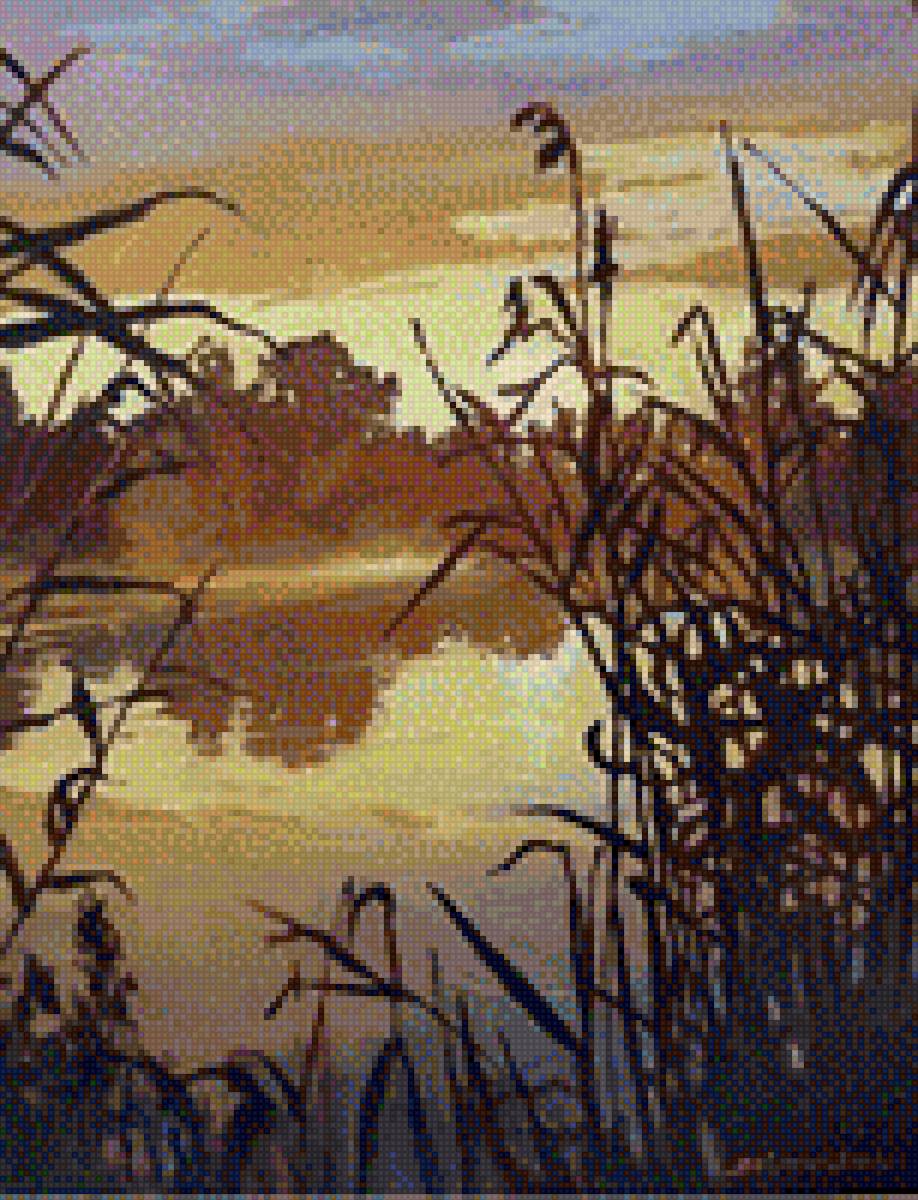 вечернее солнце - з (мини) - вода, вечер, трава, закат - предпросмотр