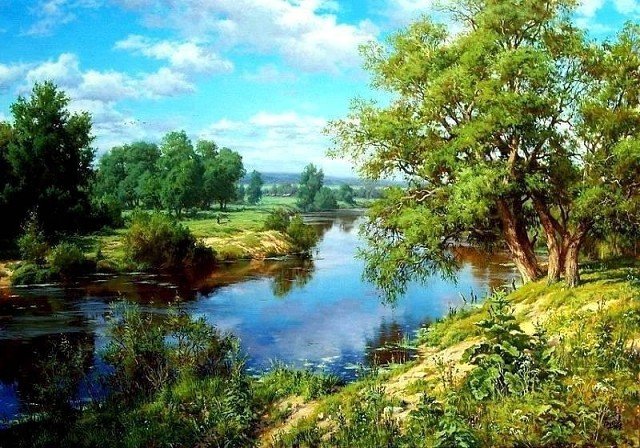 летний пейзаж над речкой - пейзаж - оригинал