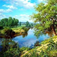 Оригинал схемы вышивки «летний пейзаж над речкой» (№1428740)