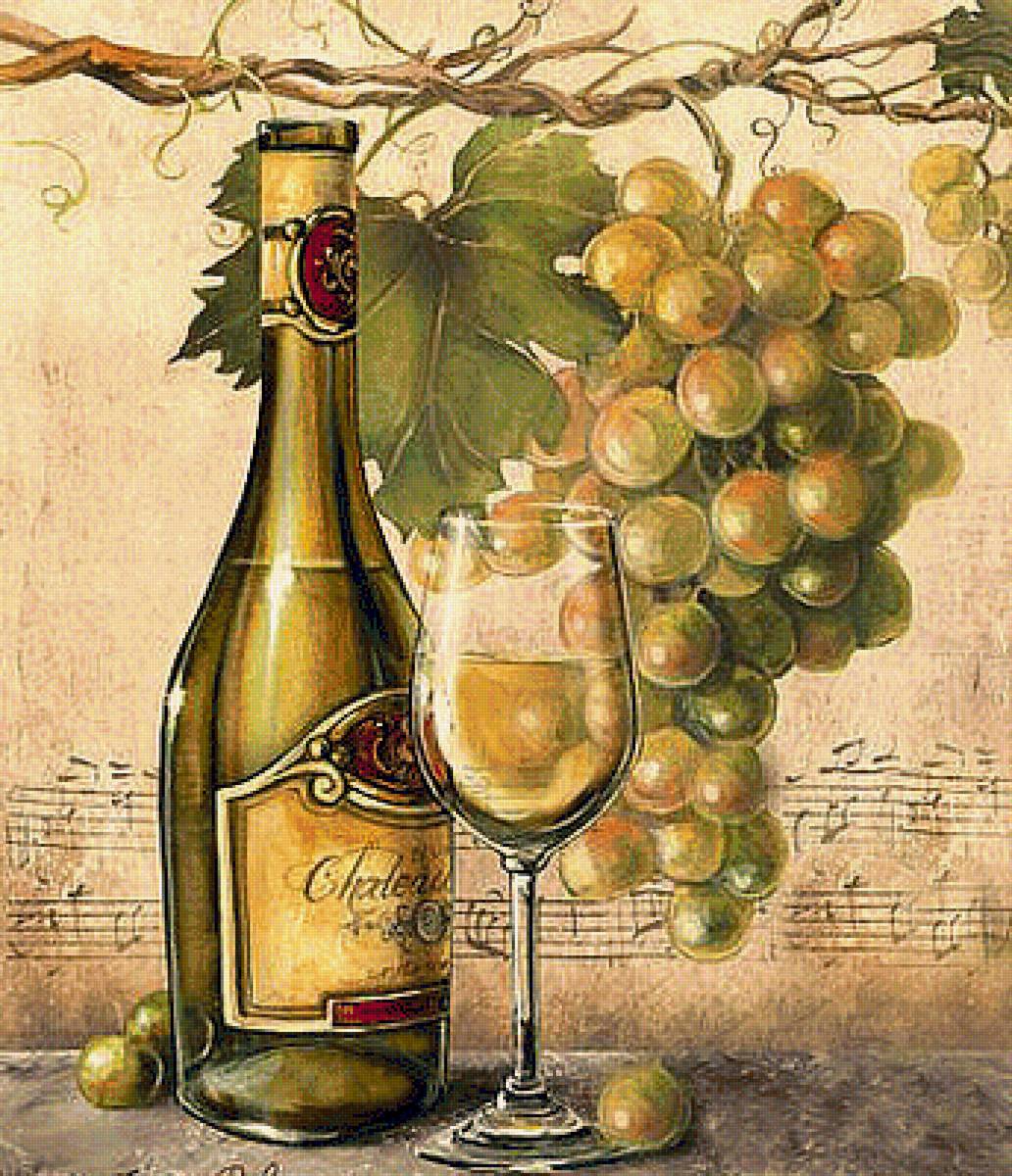 белое вино и виноград - белое вино, натюрморт, виноград - предпросмотр