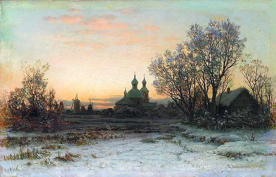 зимний пейзаж  Худ. Кондратенко - зима вечер картина - оригинал