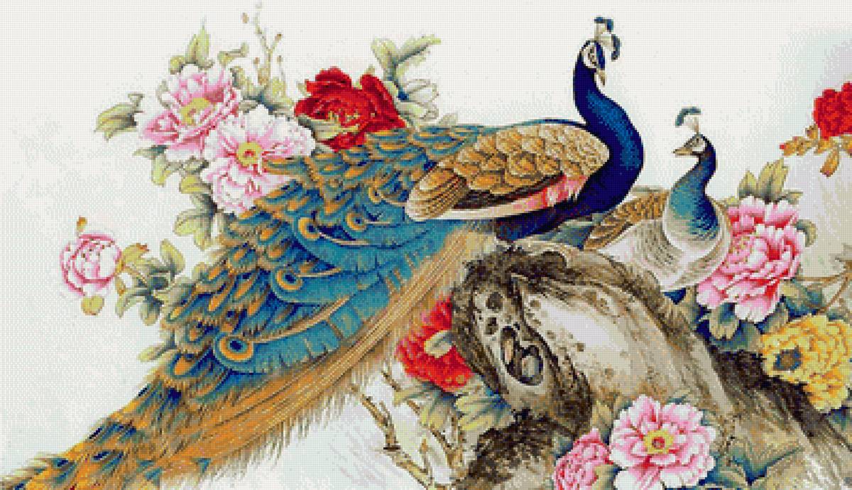 Павлины - птицы, павлины, китайский стиль - предпросмотр
