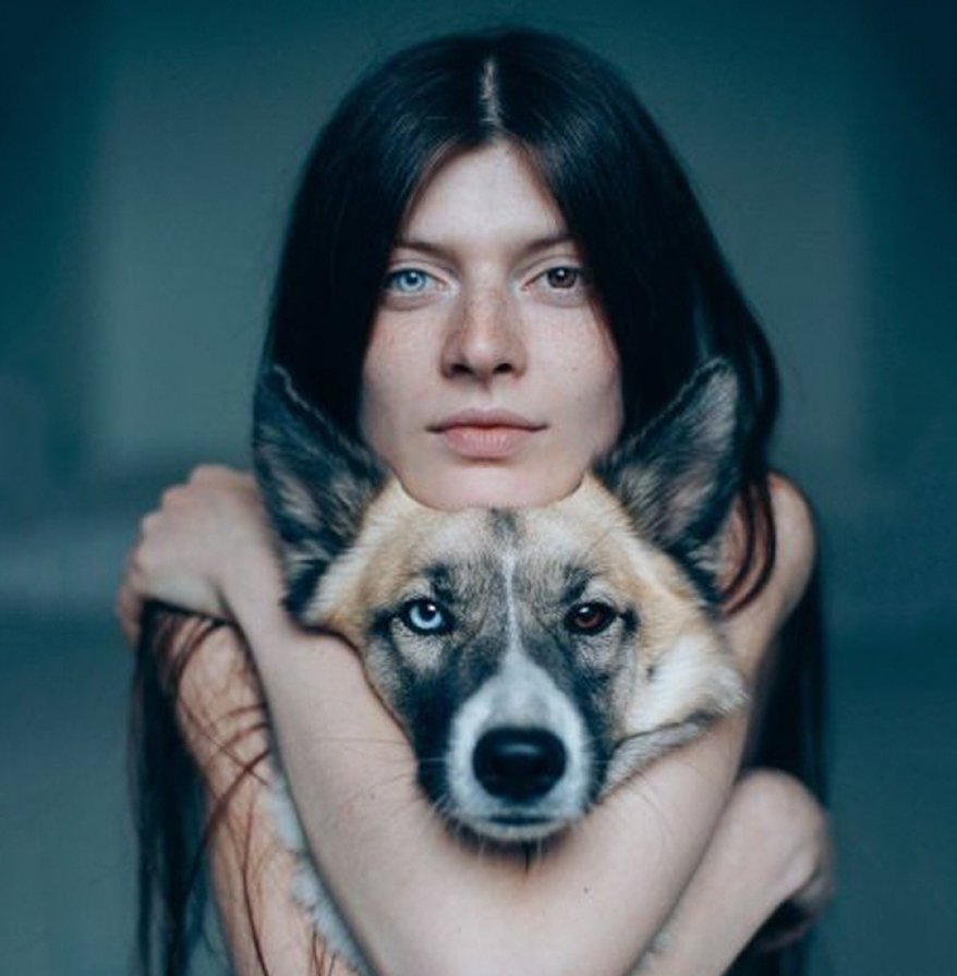 Девушка с собакой - собака, девушка, глаза, девушка с собакой - оригинал