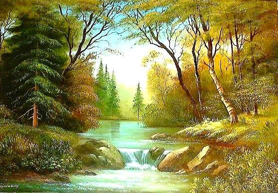 лесной ручей - природа, лес, пейзаж, картина - оригинал