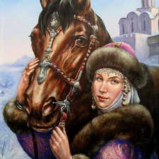 Схема вышивки «Боярыня с конем 3»