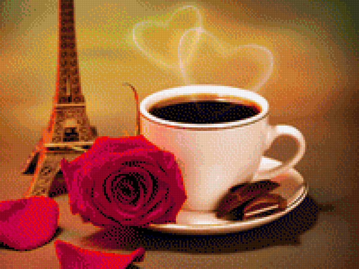 чашка кофе - чашка, кофе, роза - предпросмотр