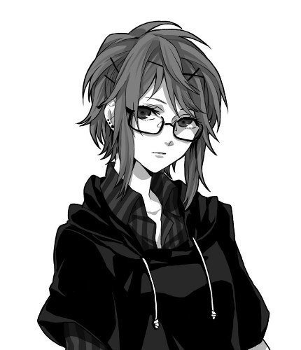 Девушка в очках - аниме, очки, чб - оригинал