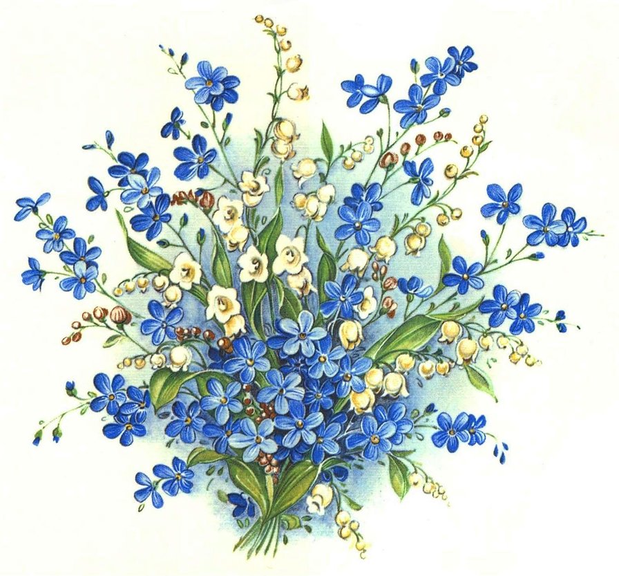 весенние цветы - синие цветы, ландыши, весенние цветы, незабудки, белые цветы, букет - оригинал