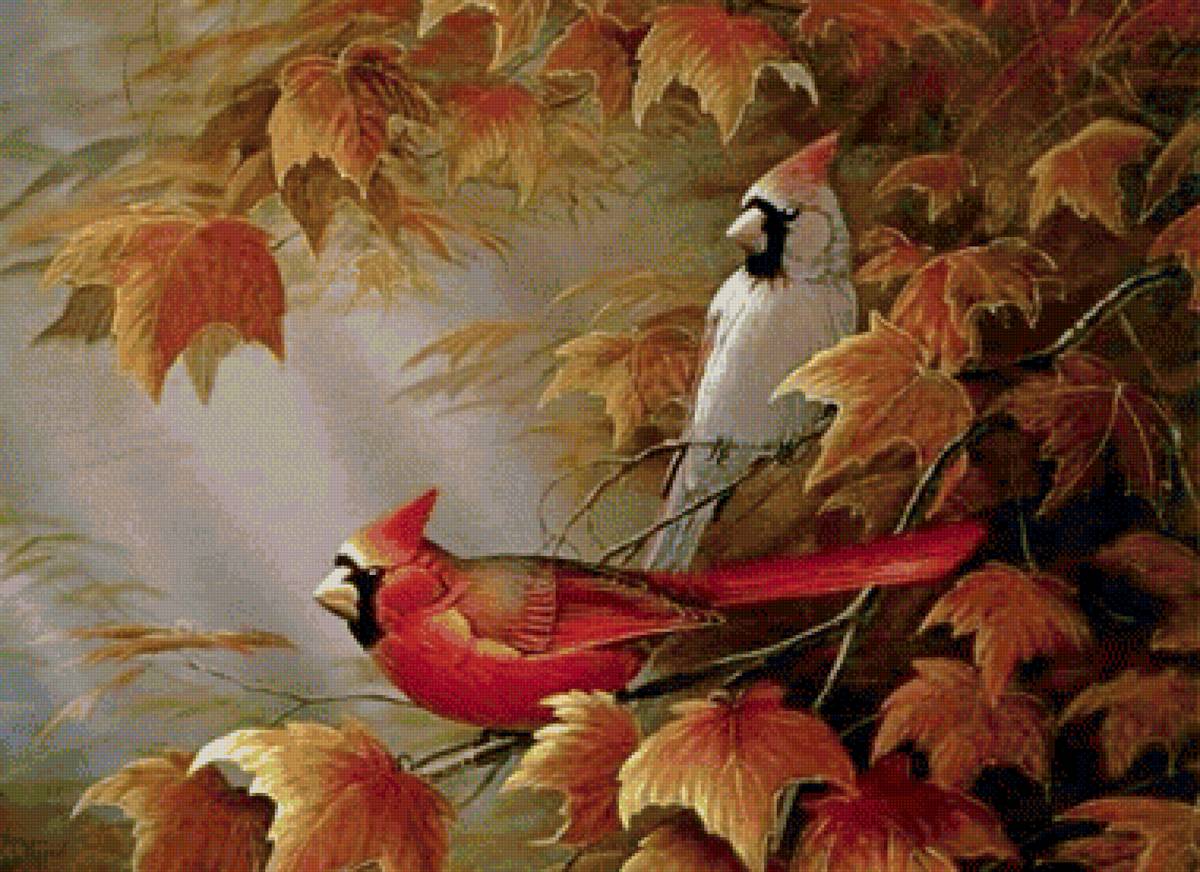 Кардиналы на дереве - кардиналы, птицы, дерево - предпросмотр