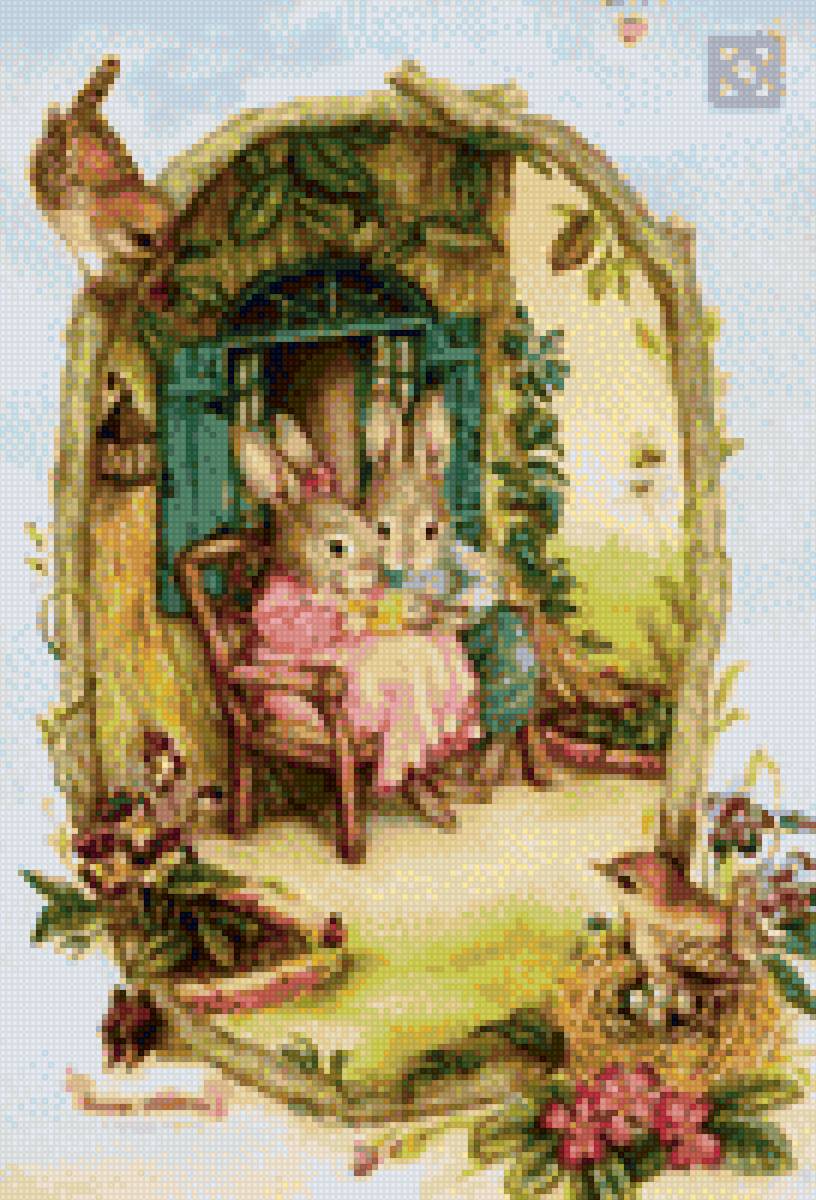 Семья кроликов - природа, любовь, семья, кролики, уют, весна - предпросмотр