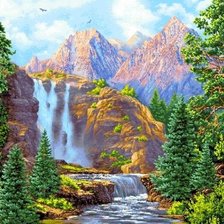 Схема вышивки «водопад в горах»