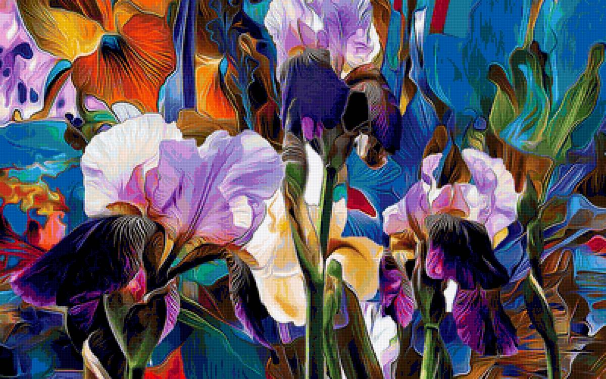 Фантастические ирисы - картина с цветами, цветы, ирисы - предпросмотр