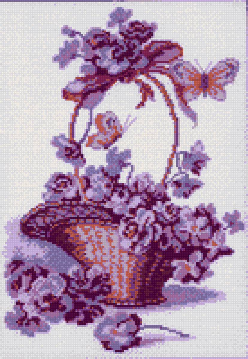 корзина с фиолетовыми цветами - цветы, корзина - предпросмотр