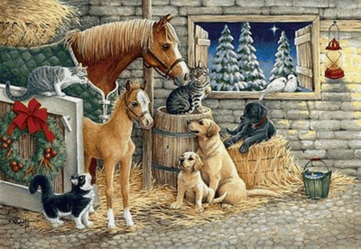 Мир животных - животное, детская, кот, лошадь, новогодняя, собака, новый год - предпросмотр