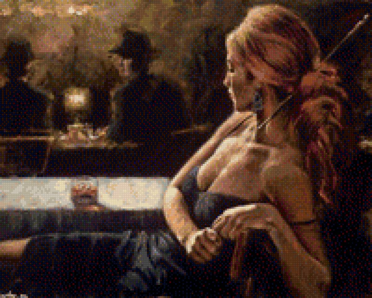 картина Ф.Переса - девушка, вечер, картина, ресторан - предпросмотр