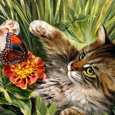 Оригинал схемы вышивки «Кот и бабочка» (№1463099)