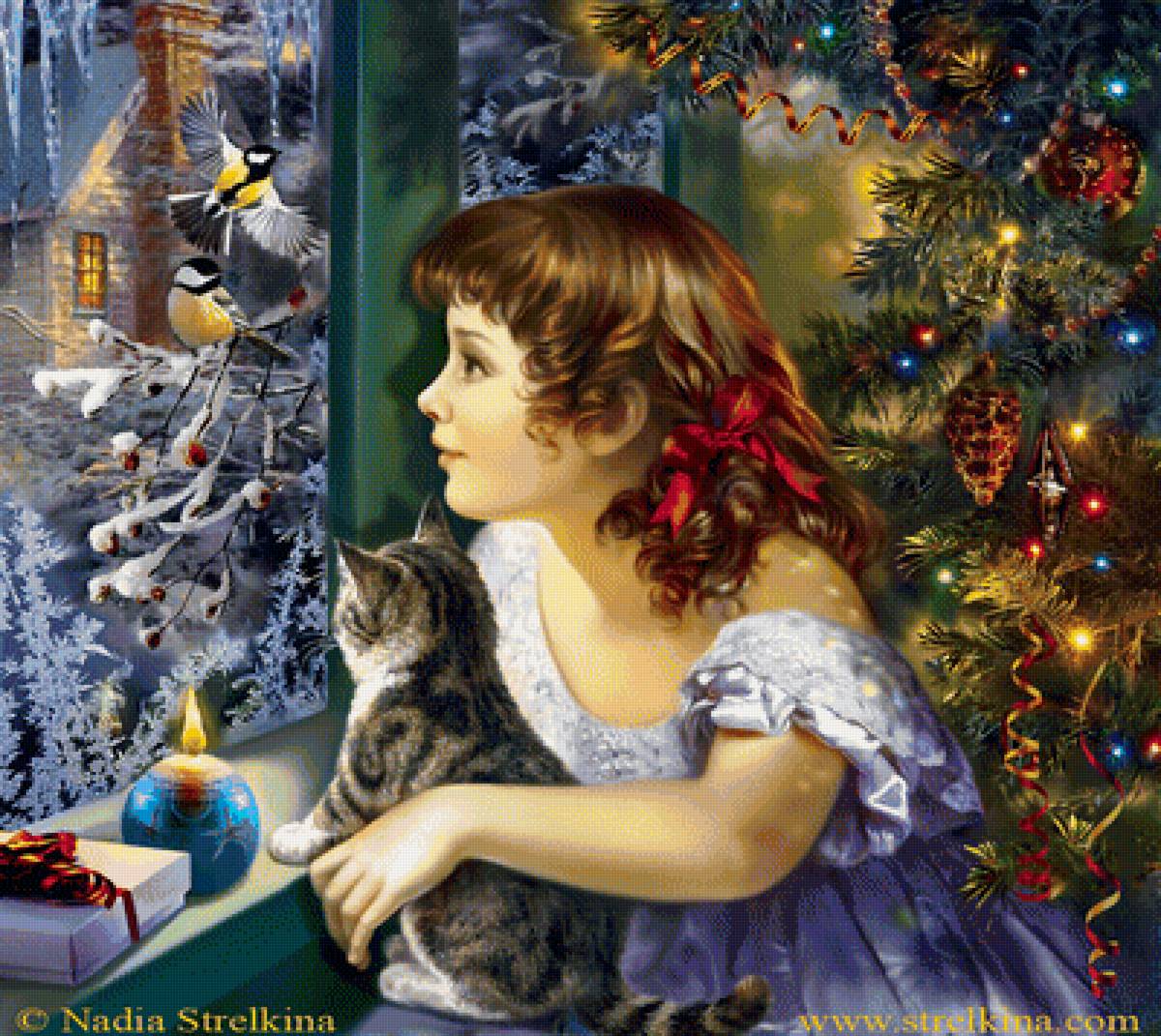 в ожидании чуда - елка, дети, кошка, новый год - предпросмотр