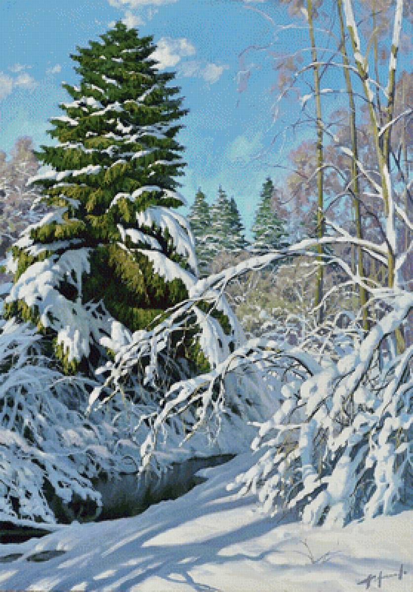 По картине А.Герасимова - деревья, зима, природа, снег - предпросмотр