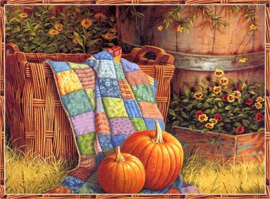 Осенний натюрморт - тыква, натюрморт, цветы, осень - оригинал