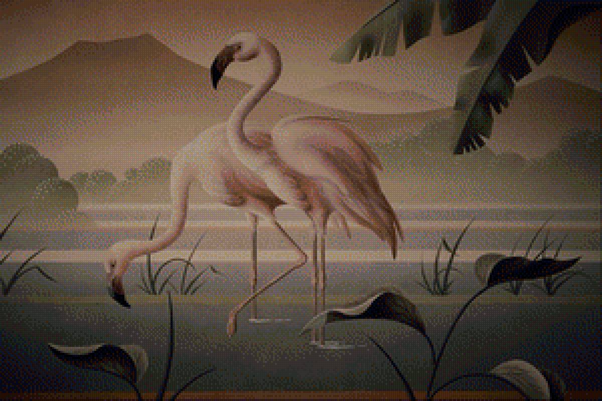 Фламинго - птицы, фламинго, пара - предпросмотр