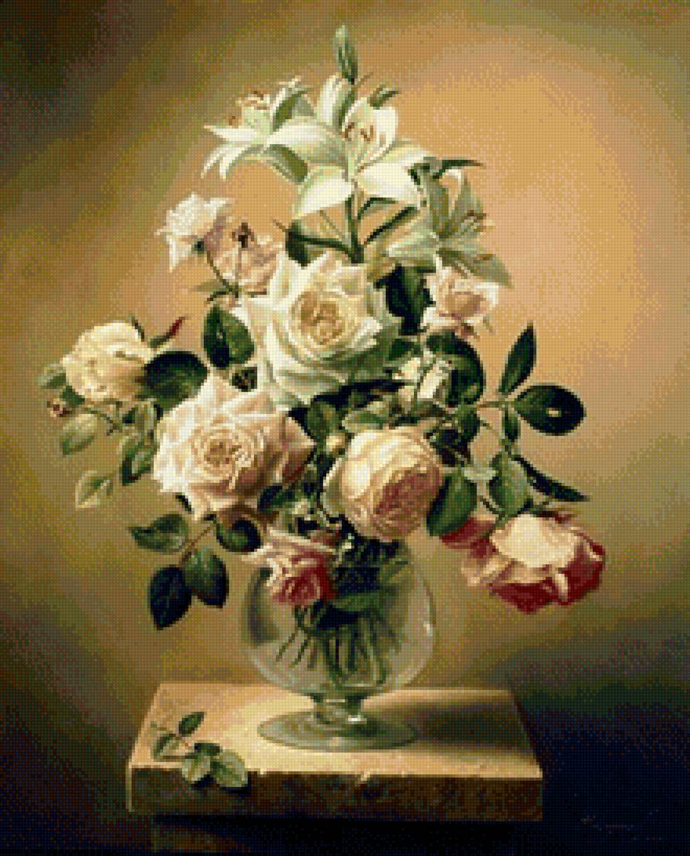 Цветы в вазе - букет, картина, цветы, розы, натюрморт - предпросмотр