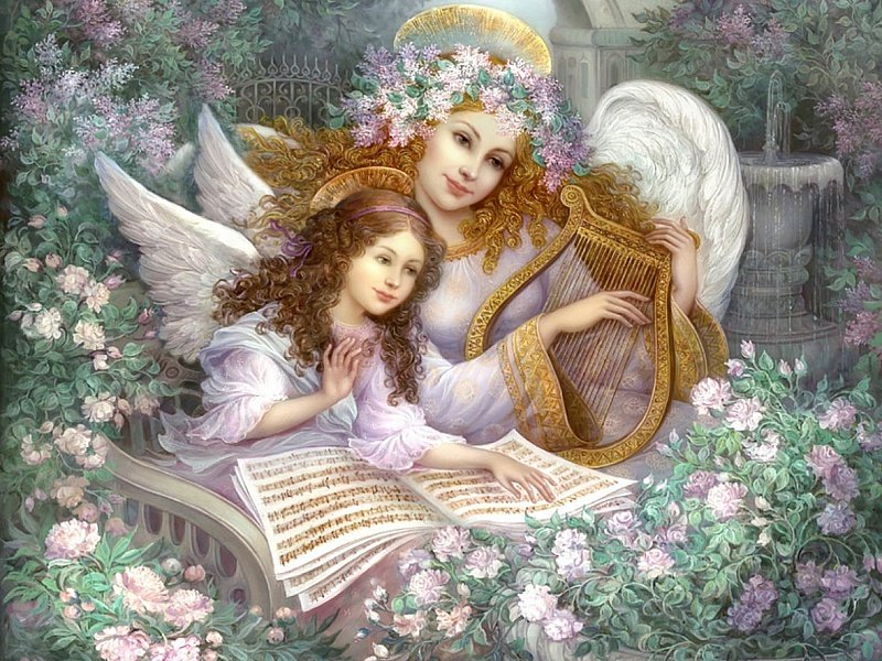 ангелы - цветы, девушка, сад, дети - оригинал