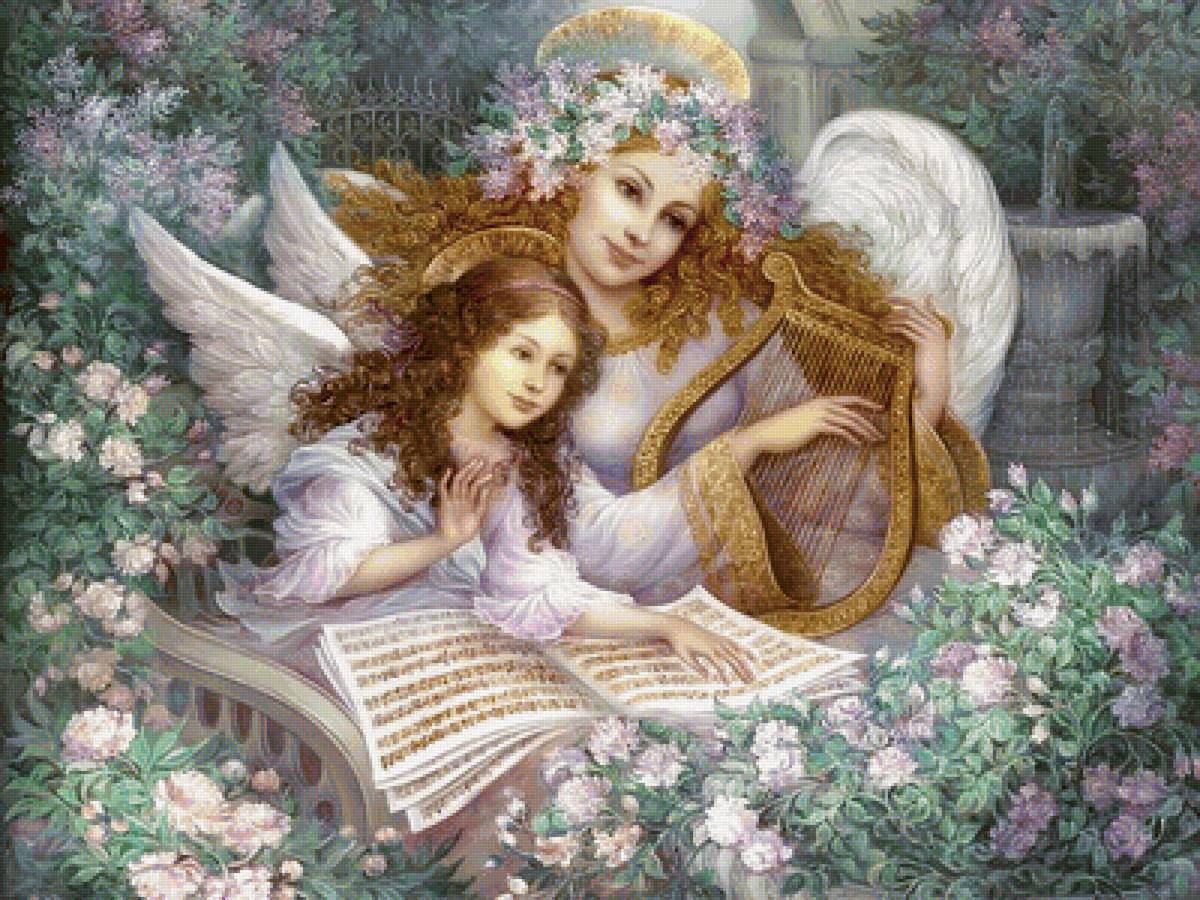 ангелы - девушка, цветы, дети, сад - предпросмотр