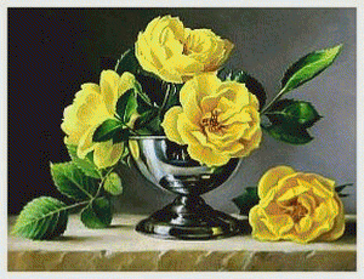 Розы в вазе - вышивка крестом - предпросмотр