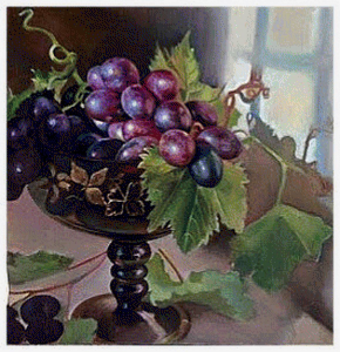 Виноградная гроздь в вазе - натюрморт вышивка крестом - предпросмотр