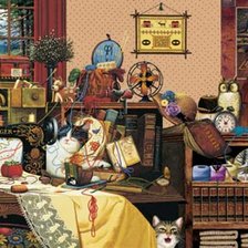 Схема вышивки «Кошки в швейной комнате»