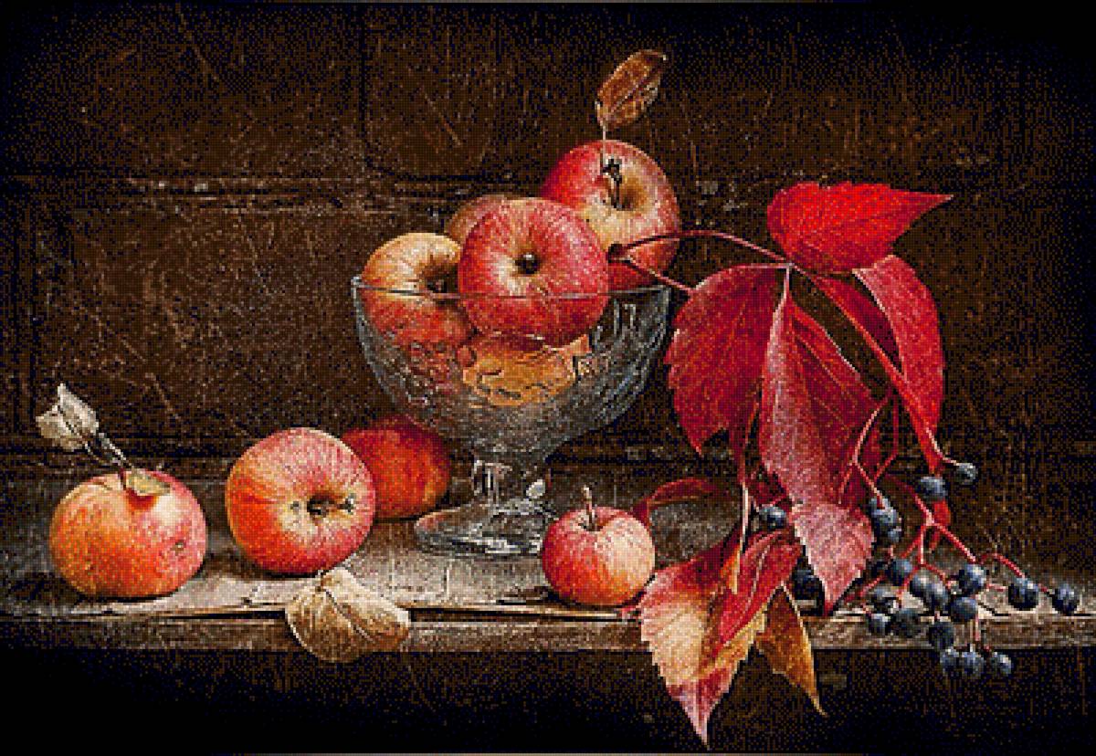 Осенний натюрморт. - яблоки, листья, натюрморт., ваза - предпросмотр