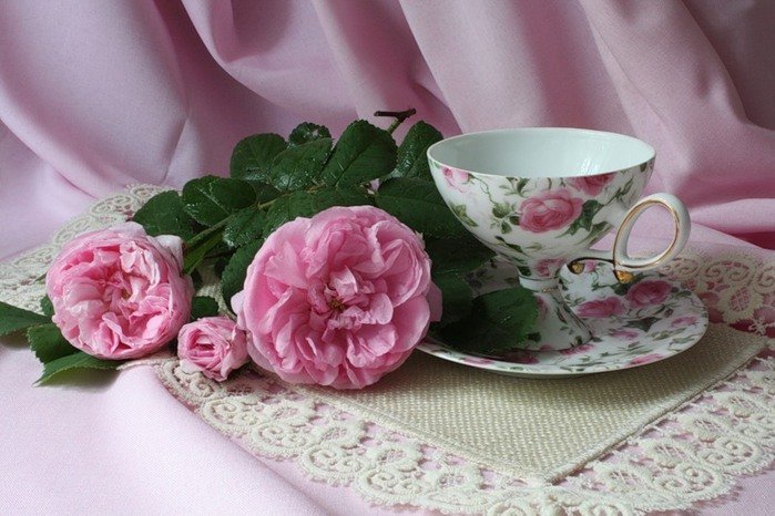 Чашка и розы - натюрморт, кухня, чашка, розы - оригинал