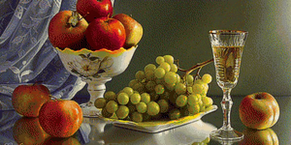 вино и фрукты - натюрморт, бокал, фрукты, кухня - предпросмотр