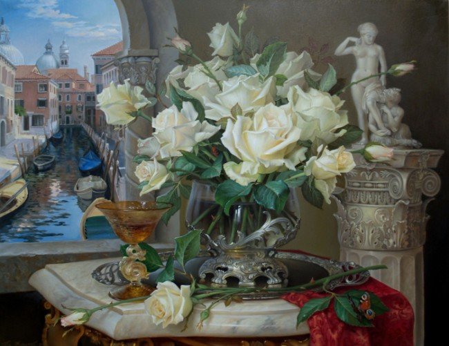 Венеция - белые розы, розы, букет - оригинал