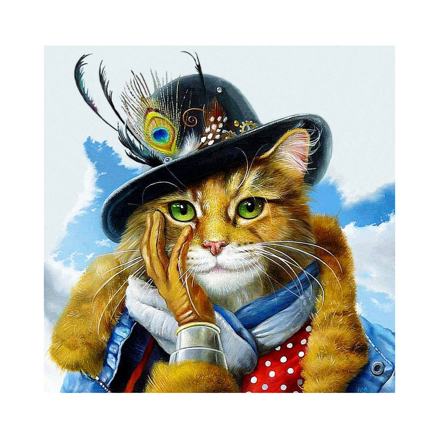 Барин - кот, животные, шляпа, кошки, картина - оригинал