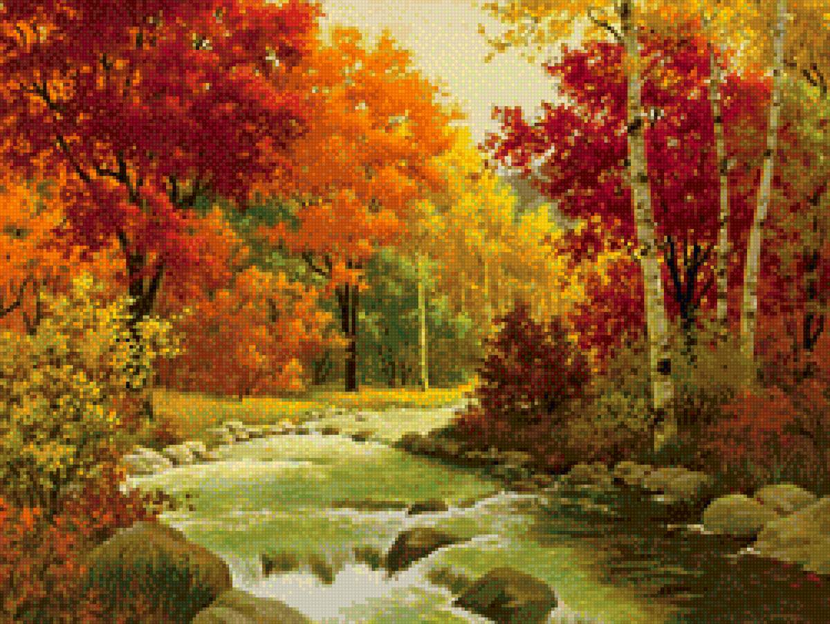 Золотая осень - лес, осень, золотая осень, речка, вода, деревья - предпросмотр