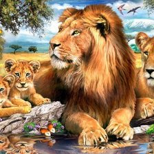Оригинал схемы вышивки «семейство львы» (№1489910)