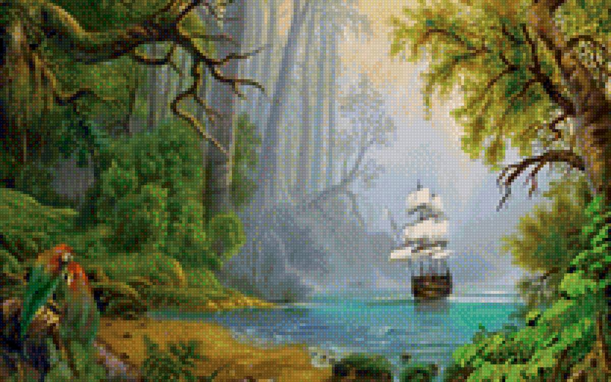 Райское место - корабль, природа, попугаи, море, пара - предпросмотр